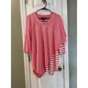 Pure Essence Red White Striped Asymmetrical Layered V-Neck Tunic Top M b1